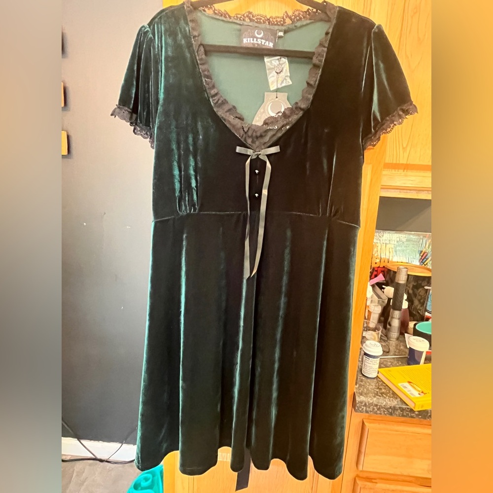 Killstar Dark Green Velvet Mini Dress